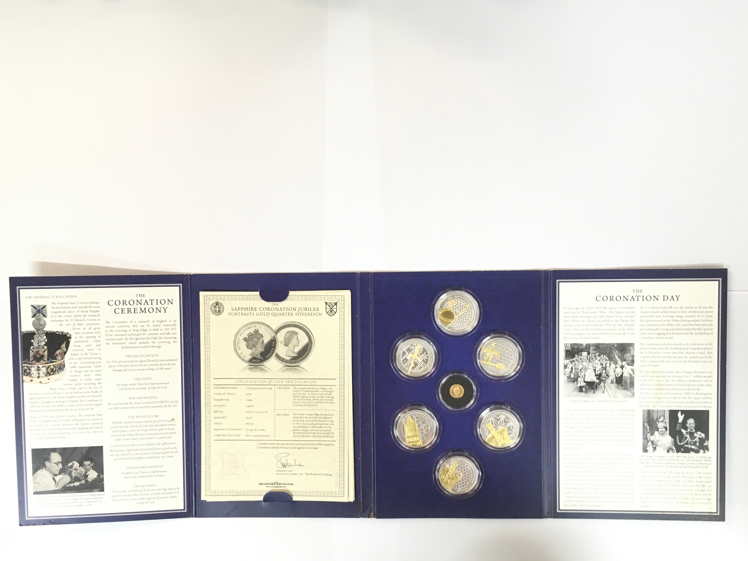 Elizabeth II  Sapphire Coronation Jubilee proof set with 1/4 Sovereign. This Includes Certification of Coin specifications/ poof of authenticity.