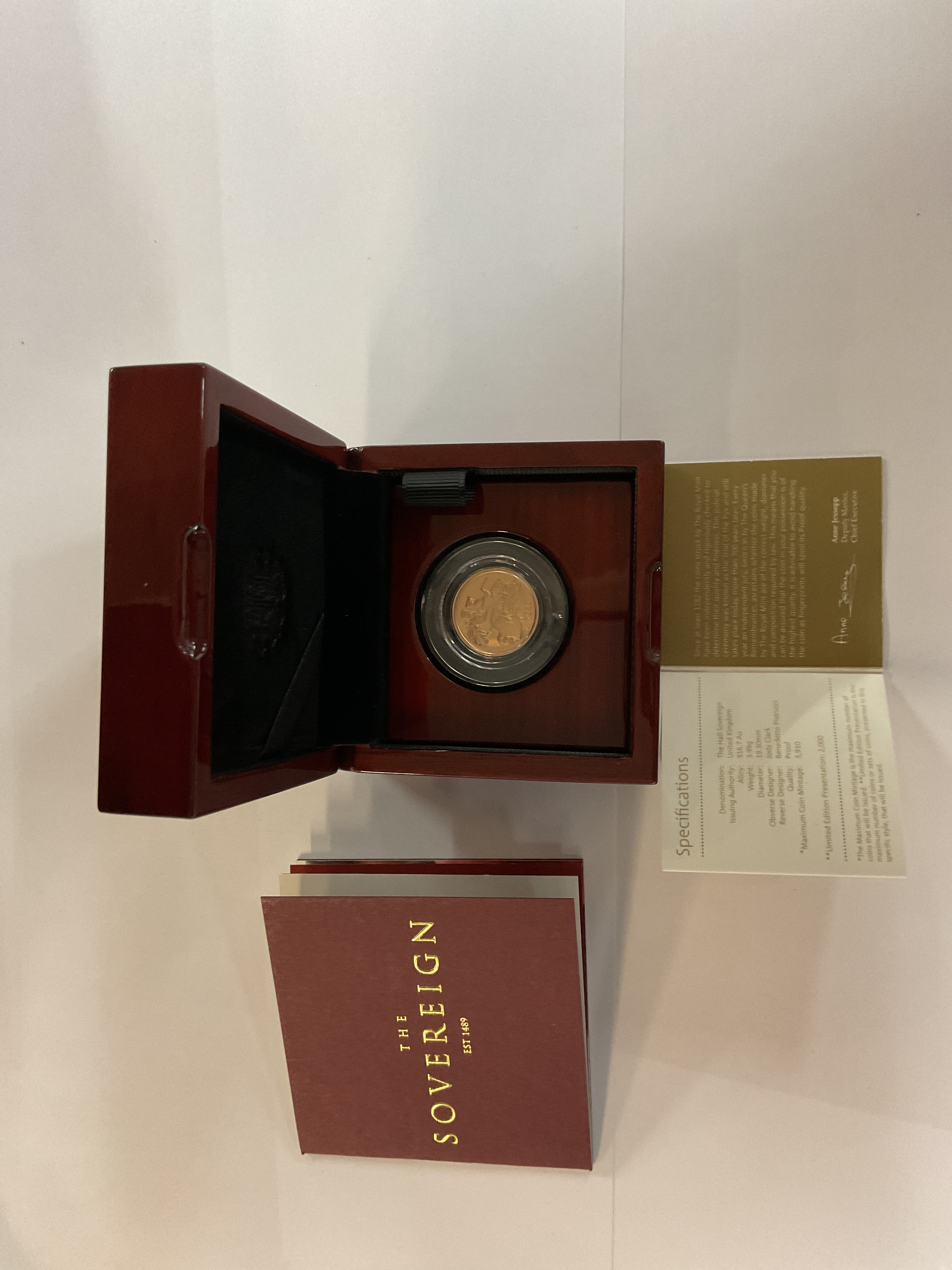 2020 Half  Elizabeth II half-Sovereign. With case. Includes specifications/ proof of authenticity and information booklet.