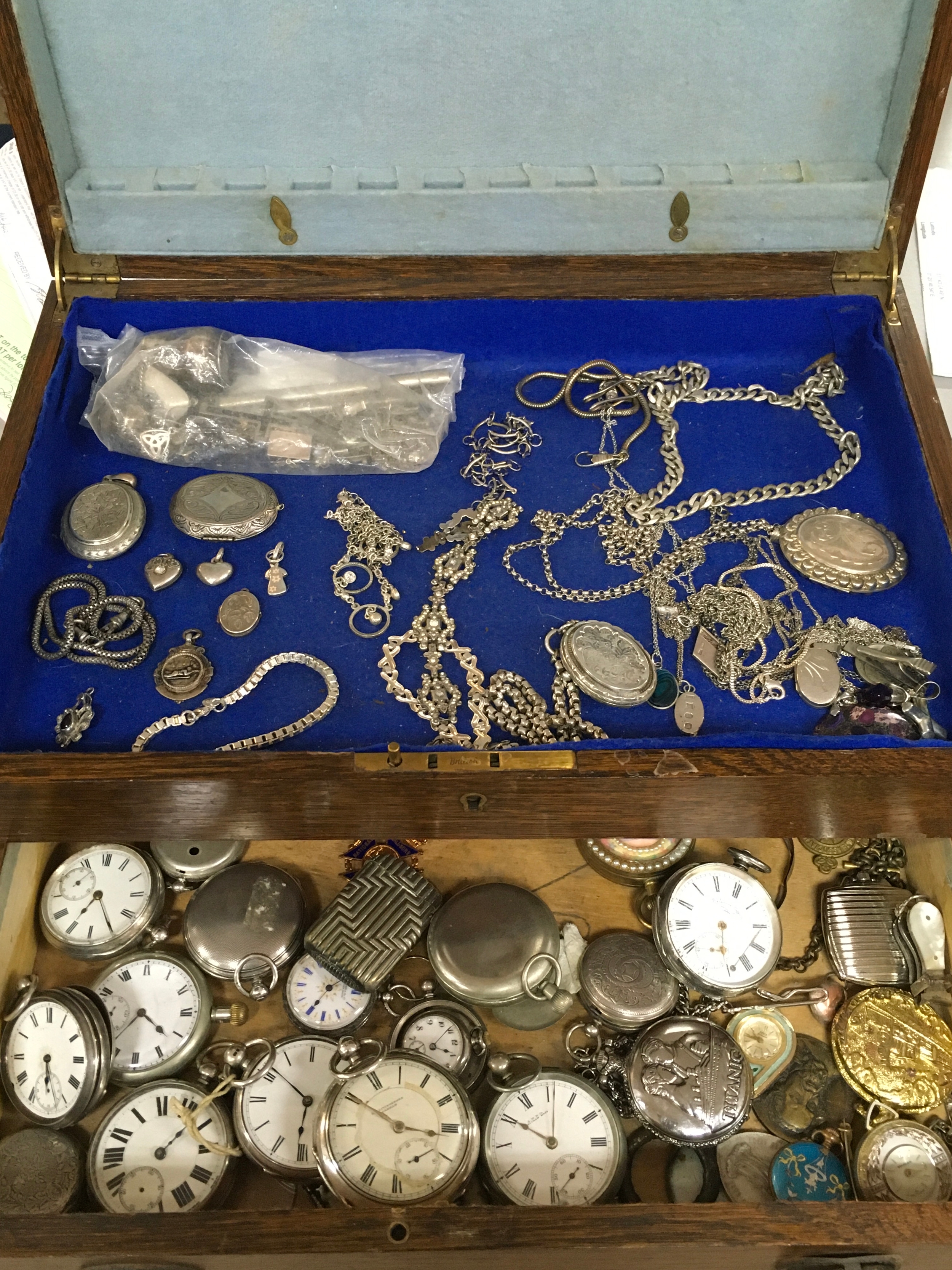 Silver Jewellery including a collection of silver cased pocket watches, necklaces, pendants etc. total silver weight approximately 1.8kg