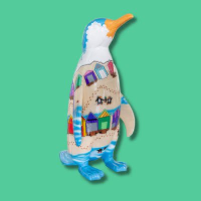 "Oh! I Do Like To Waddle Besides The Seaside!" - Sponsor: Silver City Estates / Artist: Craig Hallums / This design presents a small narrative following the footsteps of a single penguin as they 'Waddle - on- Sea'. It's a playful, small-scale mirror of the wider trail as you find the various penguins throughout. The spiralling design draws the viewer around the full 3-dimensionality of the statue. Craig Hallums is an illustrator from Southend-on-Sea known for intricate pen and ink drawings. He recently adapted his distinctive style for larger murals, including work at Southend City Jam. A two-time finalist in the Southend Portrait Artist competition, Craig is a member of the 70 The Broadway Gallery and Collective and has contributed officially licenced artwork to various trading card companies, on properties such as Marvel and Star Wars. - Height 1600mm width 890mm Depth 1090mm weight 30kg