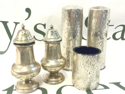 A modern design 925 silver condiment set. 365g total weight