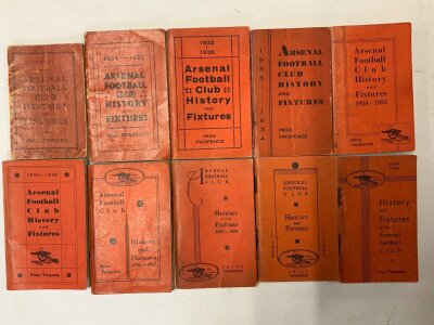 Arsenal 1930s Football Handbook Collection: Complete run in mainly good condition from 30/31 to 39/40 inclusive. 30/31 is creased and 36/37 staple has failed. (10)
