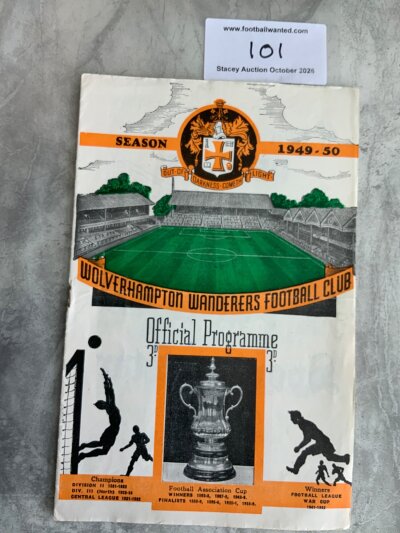 49/50 Football League v Ireland League Football Programme: Excellent condition with no team changes played at Wolves.