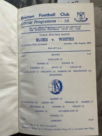 Everton Bound Volumes Of Football Programmes: 55/56 volume has 1st team reserves youth etc and includes Football League v League of Ireland. C/W volume for Championship season 69/70 which is first team only. Additionally there is a 50/51 which we presume is complete but 3 programmes are loose including friendly v Notts County. It has two different number 46 programmes. (3)