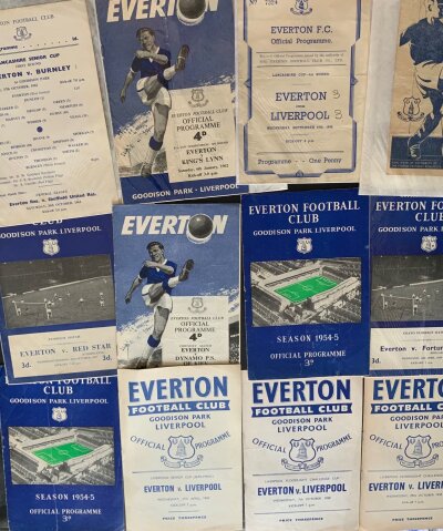 Everton Home Football Programmes: Floodlight final v Liverpool 58 59 60, friendlies, Central League, Lancs Cup to include 45/46 Liverpool sof, 1965 practice match, 46/47 Liverpool reserves, 53 Tranmere Senior Cup final and more. (37)