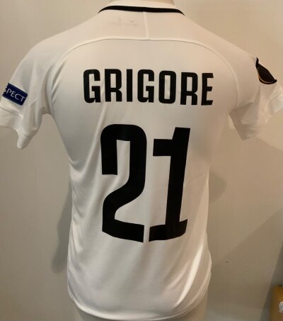 Ludogrets 2020 - 2021 Match Prepared Football Shirts: Europa League short sleeve white shirts which were all for Europa League matches. Players featured are Grigore Wanderson and Jorginho.  All in excellent condition. One shirt does not have a sponsor logo. (3)