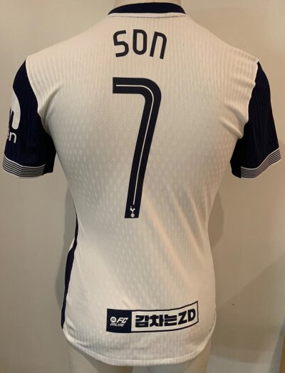 Tottenham 2024 - 2025 Match Worn / Issued Asia Tour Football Shirt: Nike snort sleeve white home shirt with number 7 Son to rear. Excellent condition. Shirt has Asia Tour patch to lower rear.