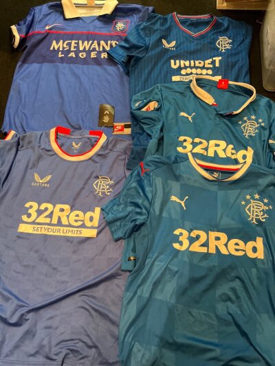 Glasgow Rangers Football Shirt Collection: Five adult shirts in good condition. (5)