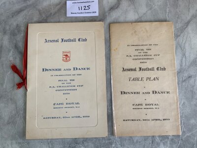 Arsenal 1950 FA Cup Final Football Menu: Held in London the evening of the win over Liverpool. Lovely item with red ribbons. C/W seperate table plan. (2)