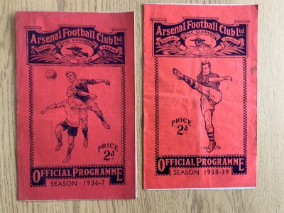 1930s Arsenal Reserves Football Programmes: London Combination v 36/37 West Ham + 38/39 Southend. Rusty staples holding firm. (2)
