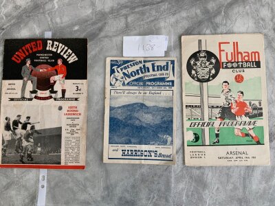 Arsenal Away Football Programmes: 51/52 Preston, 50/51 Fulham, Manchester United. Good. (3)