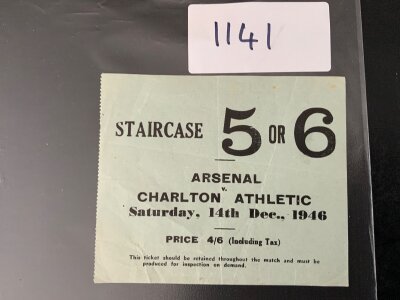 46/47 Arsenal v Charlton Football Ticket: League ticket is good with light folding. First league season after the war.
