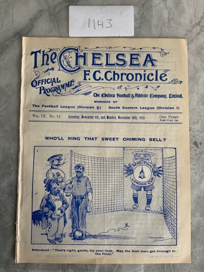 Chelsea v Croydon + Tottenham v Woolwich Arsenal Football Programme: Joint programme for Chelsea home South Eastern League match plus London Challenge Cup semi final. Ex bound without writing in excellent condition. (1)