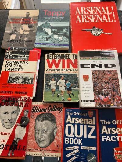 Arsenal Football Book Collection: Arsenal Arsenal the more difficult book about the double season of 70/71, George Eastham autobiography plus some signed books including Gunners On Target signed inside by 17 including Neil Storey Simpson Walley McLintock McNab Kelsey Ure and others. (10)