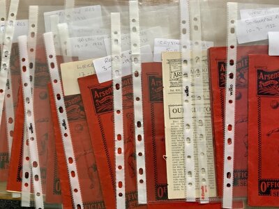 Arsenal 1932 - 1933 Home Reserve Football Programmes: 14 reserve programmes with red covers with Watford having cover missing. Include QPR West Ham Southampton and Millwall.Mainly good. C/W QPR London Midweek League with faults. (15)