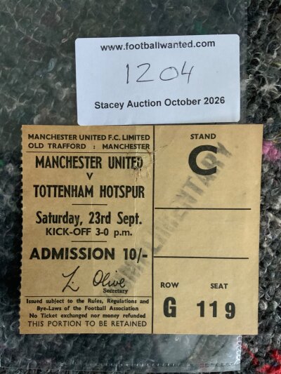 1967/68 Manchester United v Tottenham Football Ticket: Good condition league match with light fold.