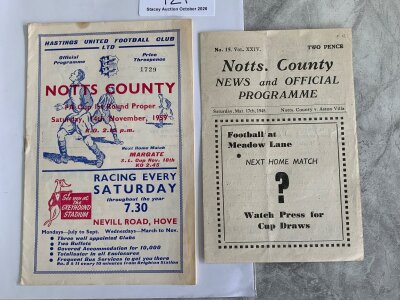 44/45 Notts County v Aston Villa Football Programme: Very good condition 4 pager with pencilled team changes. C/W 59/60 Hastings v Notts County FA Cup. (2)