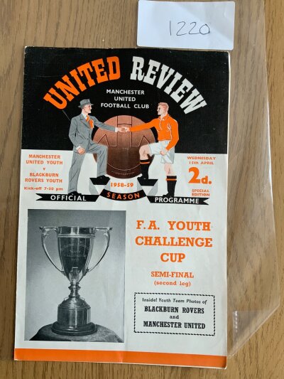 58/59 Manchester United v Blackburn Youth Cup Football Programme: Semi final at Old Trafford in excellent condition with no team changes.