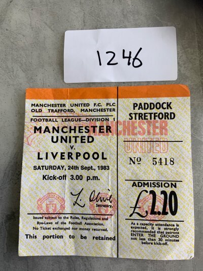 83/84 Manchester United v Liverpool Football Ticket: League match dated 24 9 1983 in very good condition with folding.