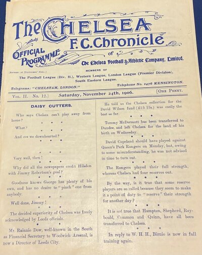 1906-1907 Chelsea v Barnsley Football Programme: Ex bound volume with no team changes. Rare programme from Chelseas 2nd season.
