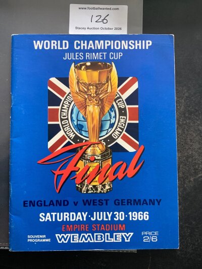 1966 World Cup Final Football Programme: Original England v West Germany programme in excellent condition with teams filled out on team page.