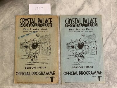 37/38 Crystal Palace Practice Match Football Programmes: Both practice match 4 pagers dated 14th + 21st August 1937. Very good with no team changes. (2)