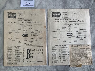 45/46 Charlton v West Brom Football Programme: Good condition league match with no writing. C/W Charlton v Wolves FA Cup from same season with match reports attached from the season Charlton got to the final. (2)