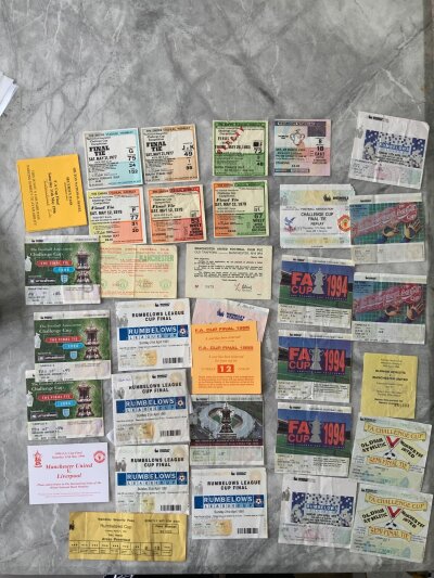 Manchester United Football Ticket Collection: 3 x FA Cup finals for 1979, 2 x 1977, 1990 replay, 3 x 1994, 1995, 3 x 1996 plus some league cup finals.