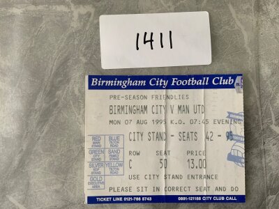 1995 Birmingham City v Manchester United Football Ticket: Friendly dated 7 8 1995 with folding.
