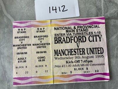 1995 Bradford City v Manchester United Unused Football Ticket: Friendly dated 29 7 1991 in excellent condition.
