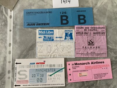 1991 Montpellier v Manchester United Football Ticket: ECWC match dated 19 3 1991 which comes with boarding pass etc.