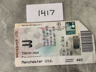1997 Feyenoord v Manchester United Football Ticket: Champions League match dated 5 11 1997 in good condition with one perforated corner removed.