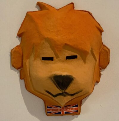 England 1966 World Cup Willie Football Mask: Incredibly rare mask. Moulded crepe style material in excellent condition.  Rarely seen as essentially produced for children to wear and few survive.