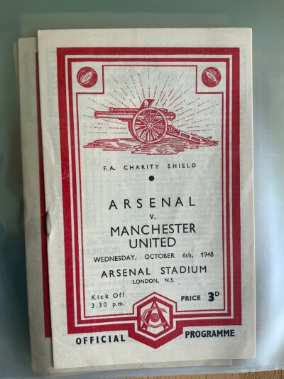 1948 - 1949 Arsenal Home Football Programmes: All 21 league matches, FA Cup v Tottenham and Charity Shield v Manchester United. Very good. (23)