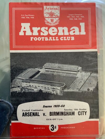 59/60 Arsenal Complete 1st Team + Reserves Football Programmes: Home programmes which consist of 26 first team league cup and friendlies plus 17 Football Combination matches. Very good. (43)