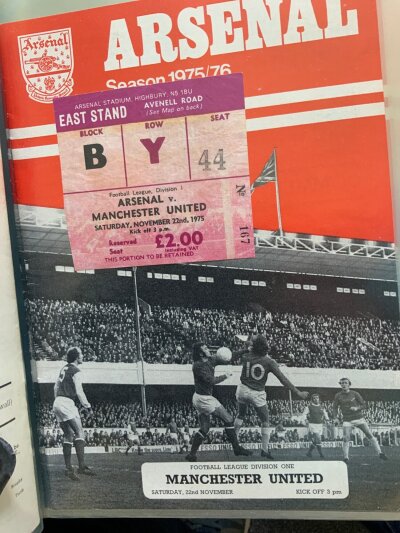 75/76 Arsenal Home Football Programmes + Tickets: 23 programmes with all accompanying tickets to include Manchester United Everton League Cup and Peter Storey testimonial v Feyenoord. (46)