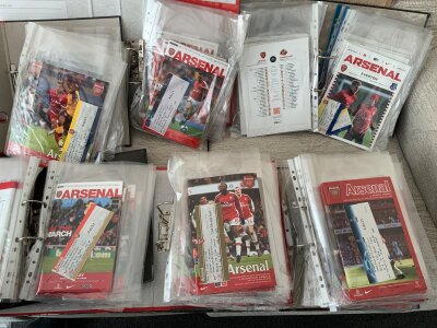 Arsenal 2007/08 - 2025/26 Home Football Programmes + Tickets: Complete run of programmes the majority having accompanying tickets. The last few seasons ticket were mainly non paper tickets so there are some missing. (19 seasons)