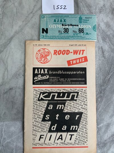 1969/70 Ajax v Arsenal Fairs Cup Football Programme + Ticket: Excellent condition Fairs Cup semi final programme with no team changes. Ticket excellent. (2)