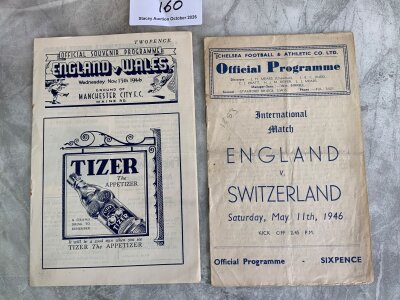 1946 England Home Football Programmes: Switzerland at Chelsea and Wales At Manchester City in very good condition. (2)