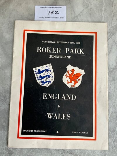1950 England v Wales At Sunderland Football Programme: Very good condition harder to obtain programme with no team changes. Staples removed.