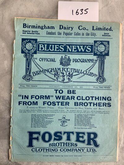 1925 - 1926 Birmingham City v Leeds United Football Programme: Excellent condition league programme with no team changes. Ex bound with covers intact.