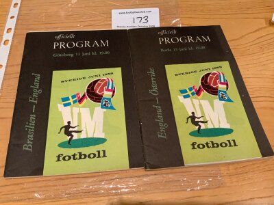 England 1958 World Cup Football Programmes: Excellent condition programmes with no team changes for matches v Brazil and Austria for finals in Sweden. (2)