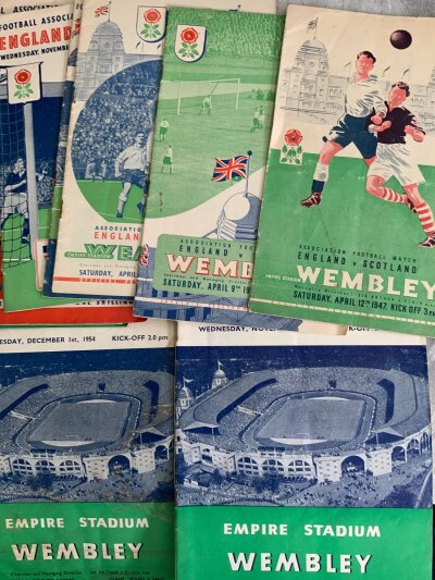 England International Home Football Programmes: Believed to be a complete run of matches played at Wembley between 1947 + 1965. Mainly good. (47)