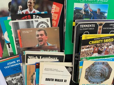 Big Match Football Programmes + Team Sheets: Includes 40 testimonials and 20 Charity Shield programmes plus 40 team sheets from big matches including finals and Internationals. (100)