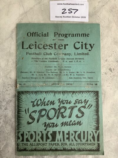 35/36 Leicester City v Tottenham Football Programme: Fair condition league match with no team changes. Bit of wear to cover which makes date illegible.