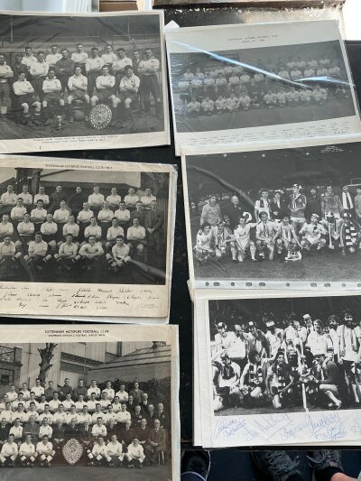 Tottenham Official Football Team Groups: Official original large team groups to include 45/46;Tottenham Juniors, 46/47, 49/50 Div 2 champions, 57/58. C/W large photos from FA Cup wins of 1981 + 1982 which is signed by 8 including Roberts Ardiles Hoddle Galvin Archibald Perryman and Miller. (6)