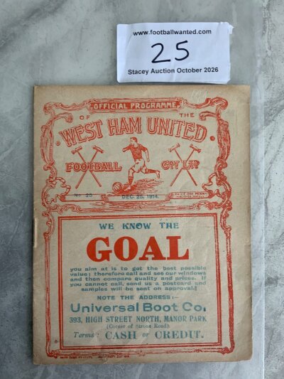 1914 - 1915 West Ham v Chelsea Football Programme: Excellent condition 1st World War South Eastern League 16 page reserve programme. No team changes.