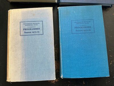 Tottenham Bound Volumes Of Football Programmes: First team and reserves etc for seasons 72/73 75/76 78/79 85/86 86/87 with 79/80 80/81 81/82 82/83 83/84 being 1st team only. Excellent condition. (10)
