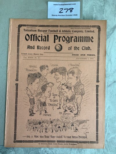 1930 Football League v Scottish League Football Programme: Excellent condition ex bound pkayed at Tottenham on 5 11 1930.