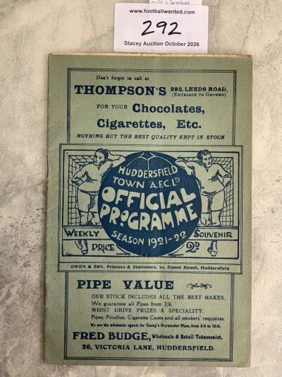 1921 - 1922 Huddersfield v Middlesbrough Football Programme: Excellent condition league match with no team changes from the season Town won the FA Cup.